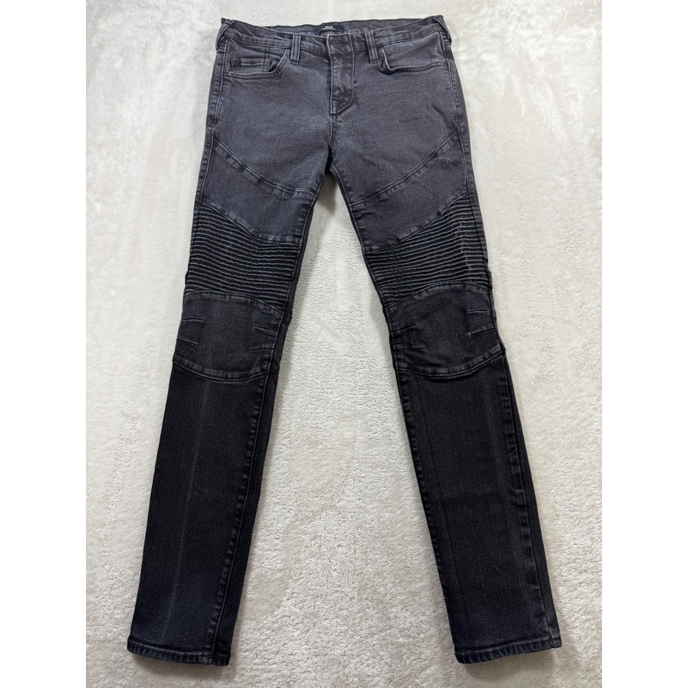 True Religion Mens Rocco Moto Relaxed Skinny Black Jeans 29 Meas: 30x31.5